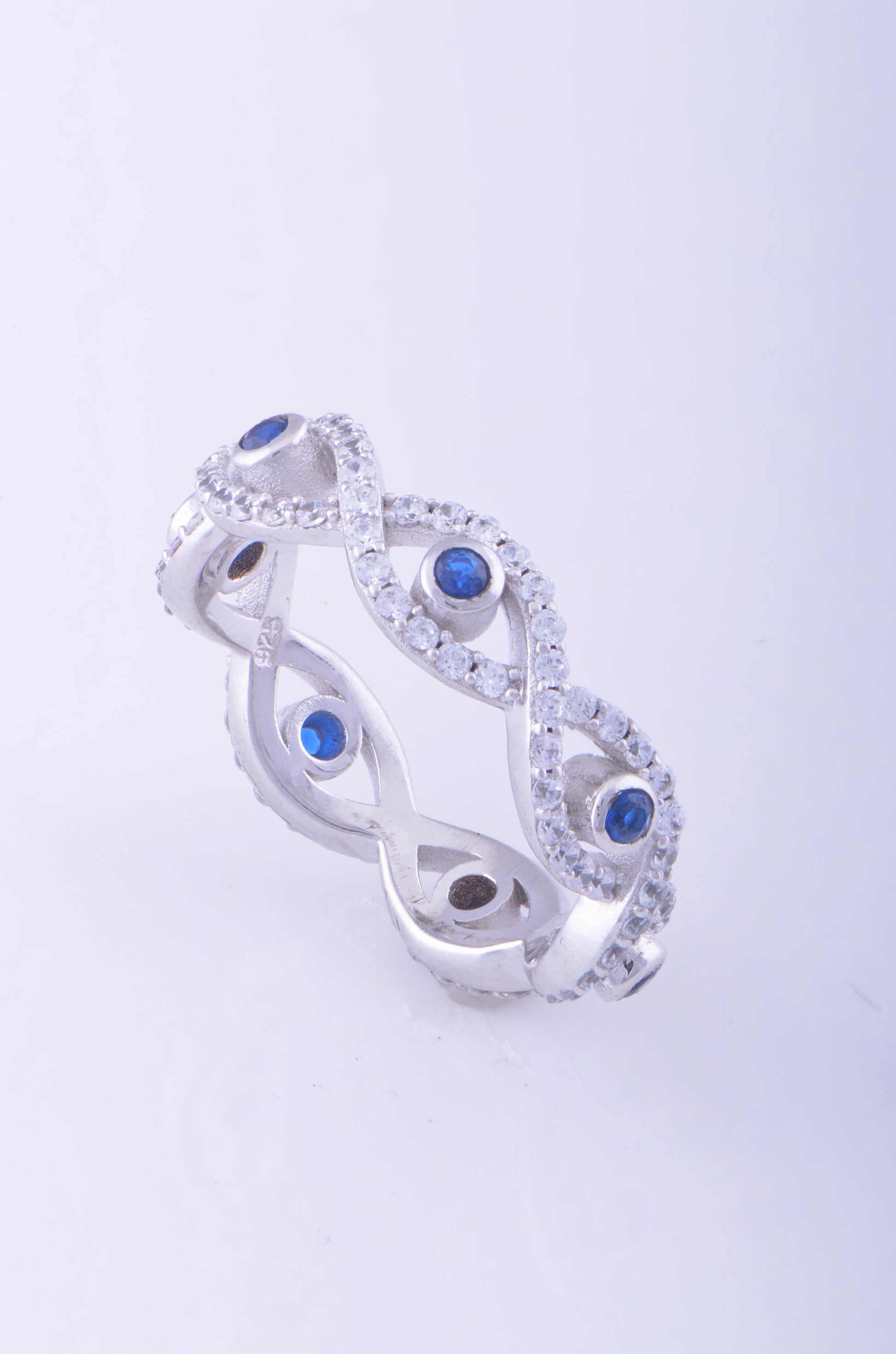 White Gold over Sterling Silver Women's CZ Evil Eye Eternity Ring 5mm