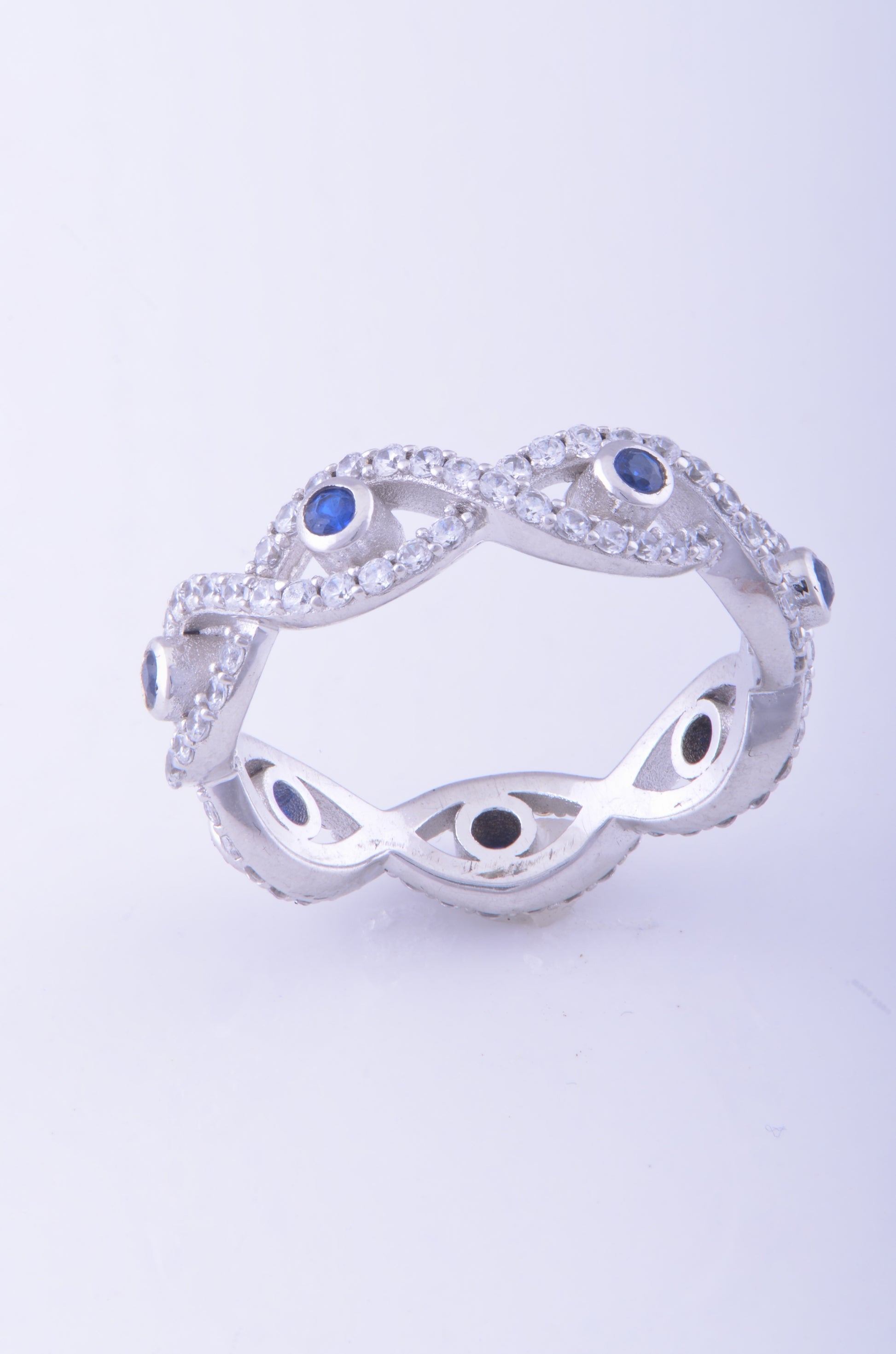 White Gold over Sterling Silver Women's CZ Evil Eye Eternity Ring 5mm