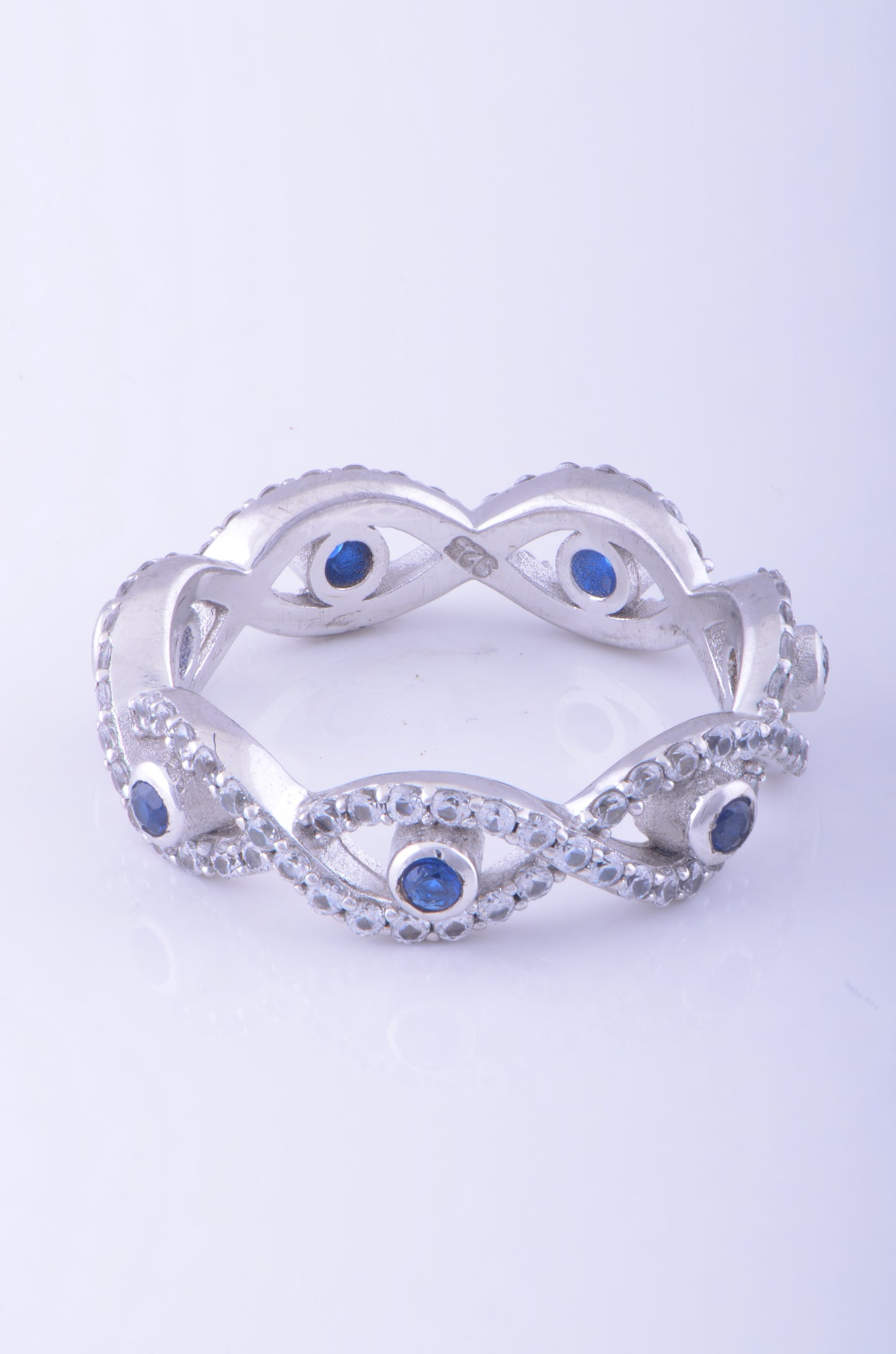 White Gold over Sterling Silver Women's CZ Evil Eye Eternity Ring 5mm