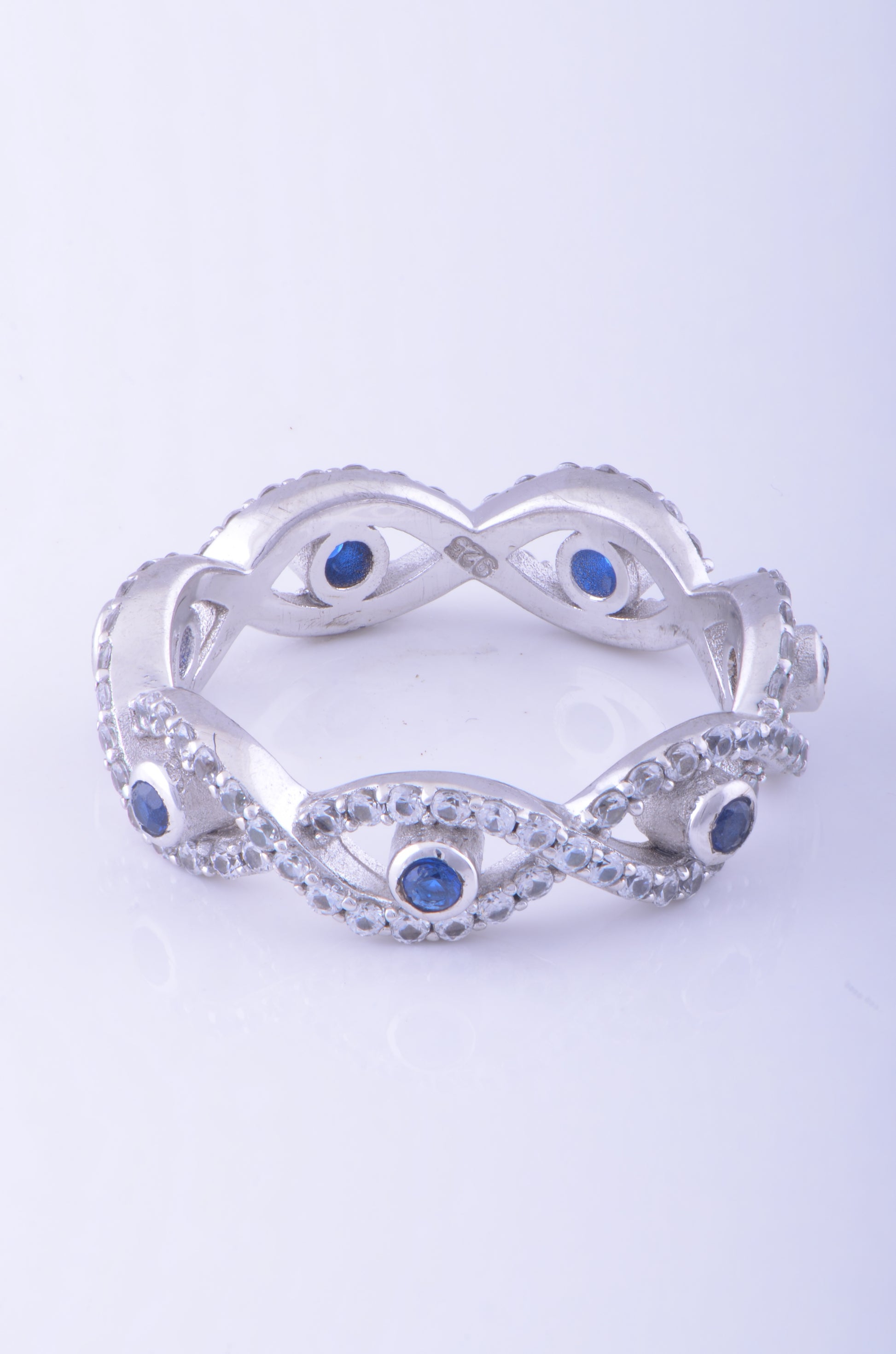 White Gold over Sterling Silver Women's CZ Evil Eye Eternity Ring 5mm