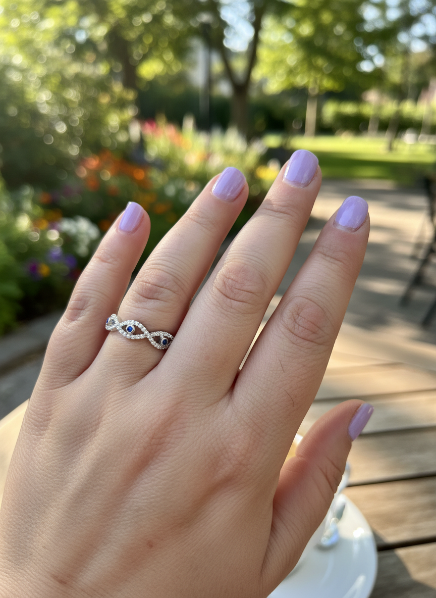 White Gold over Sterling Silver Women's CZ Evil Eye Eternity Ring 5mm