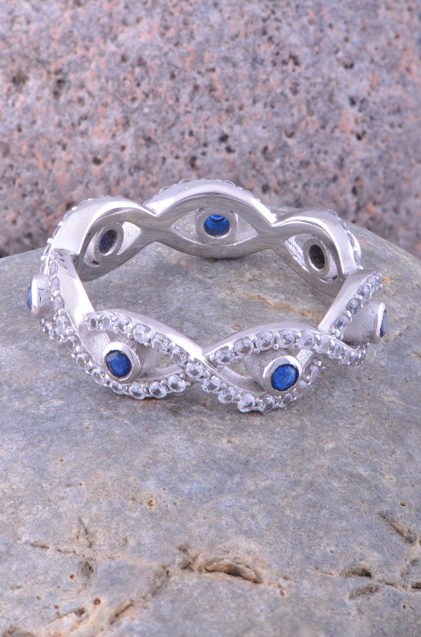 White Gold Over Sterling Silver Womens Cz Evil Eye Eternity Ring  5mm