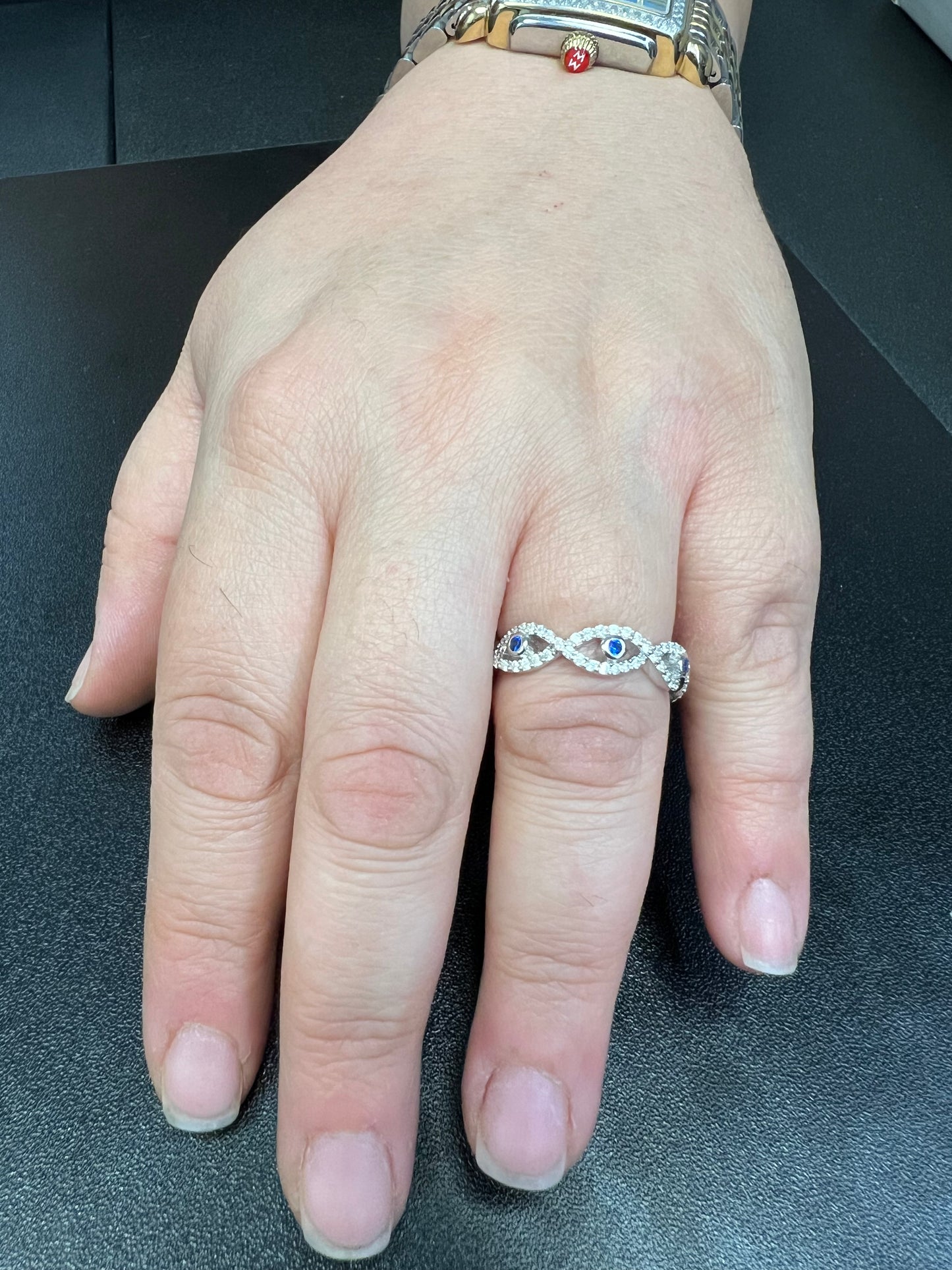 White Gold over Sterling Silver Women's CZ Evil Eye Eternity Ring 5mm