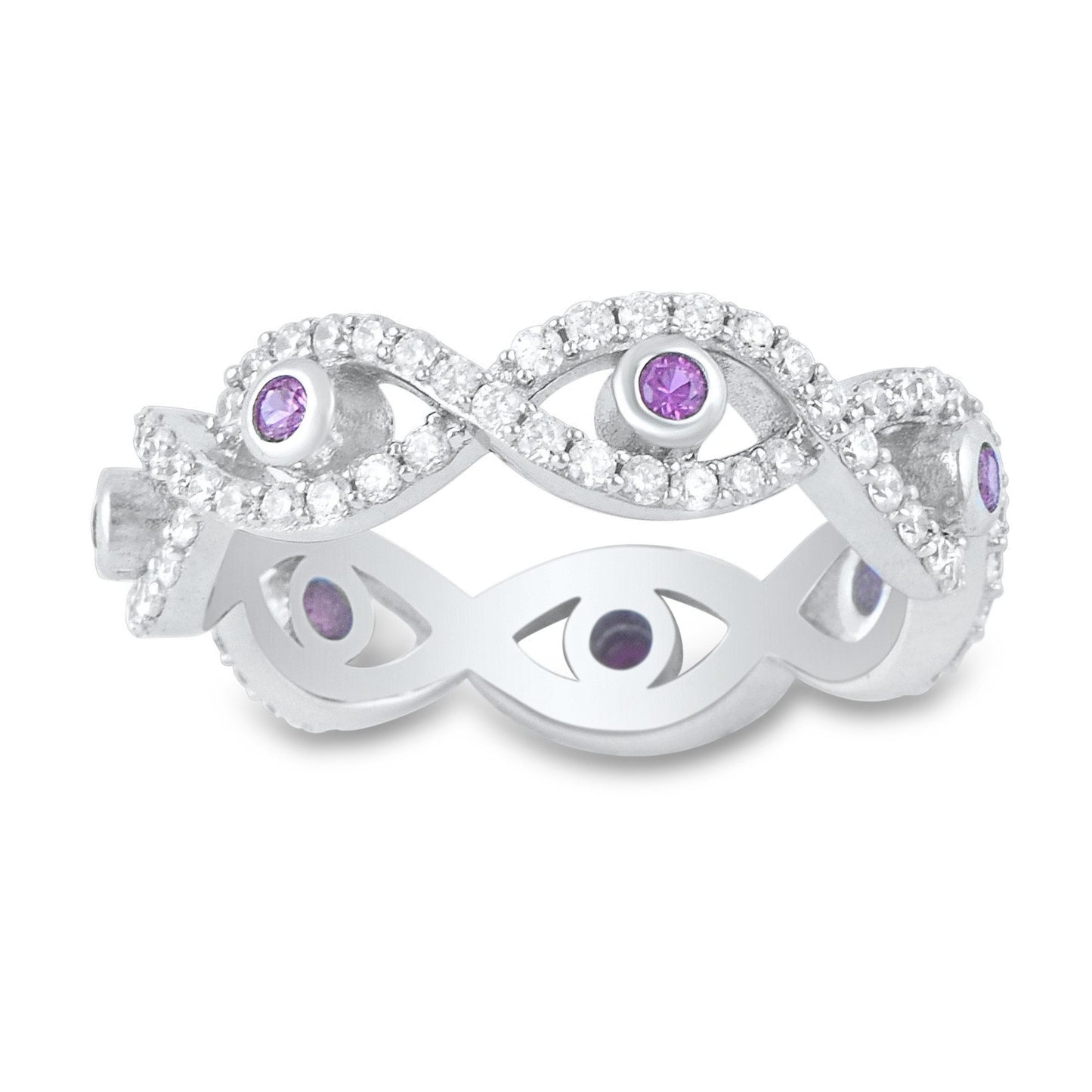 Sterling Silver Red CZ Evil Eye Eternity Ring, 5mm | SilverCloseOut