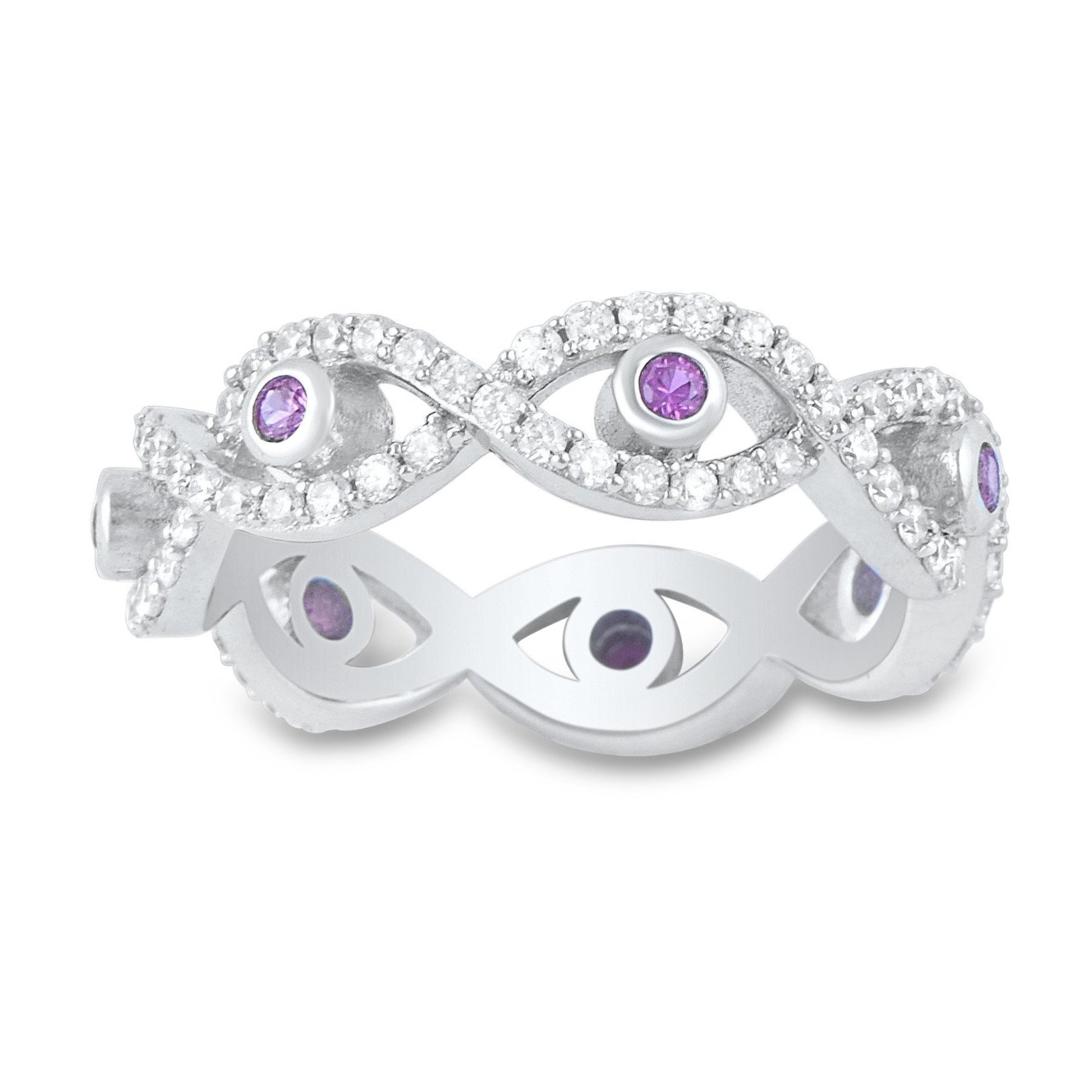 Sterling Silver Red CZ Evil Eye Eternity Ring, 5mm | SilverCloseOut