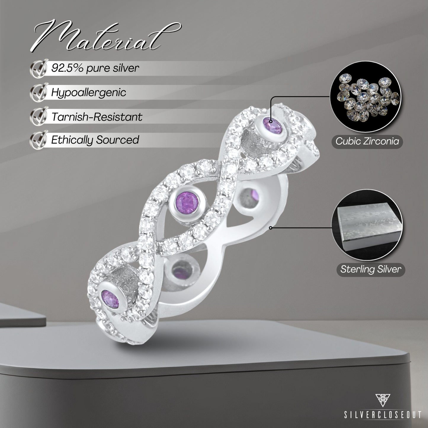 Sterling Silver Red CZ Evil Eye Eternity Ring, 5mm | SilverCloseOut