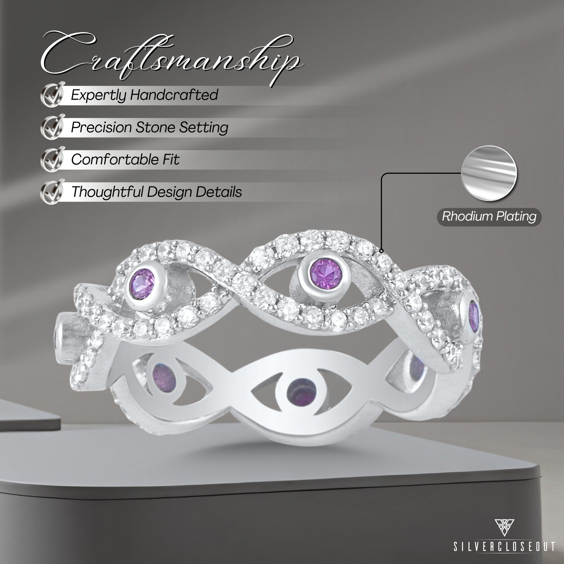 Sterling Silver Red CZ Evil Eye Eternity Ring, 5mm | SilverCloseOut