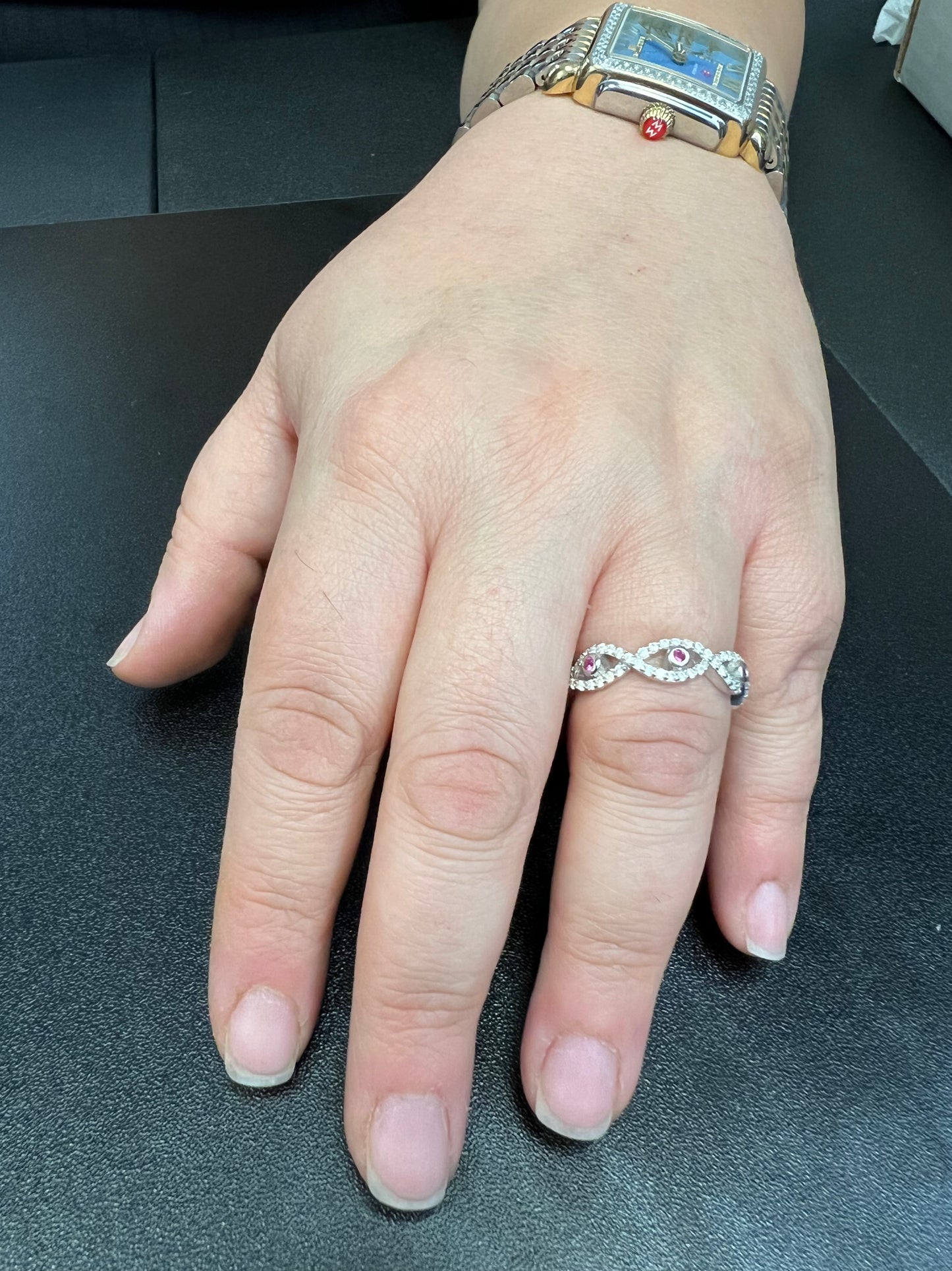 Sterling Silver Red CZ Evil Eye Eternity Ring, 5mm | SilverCloseOut
