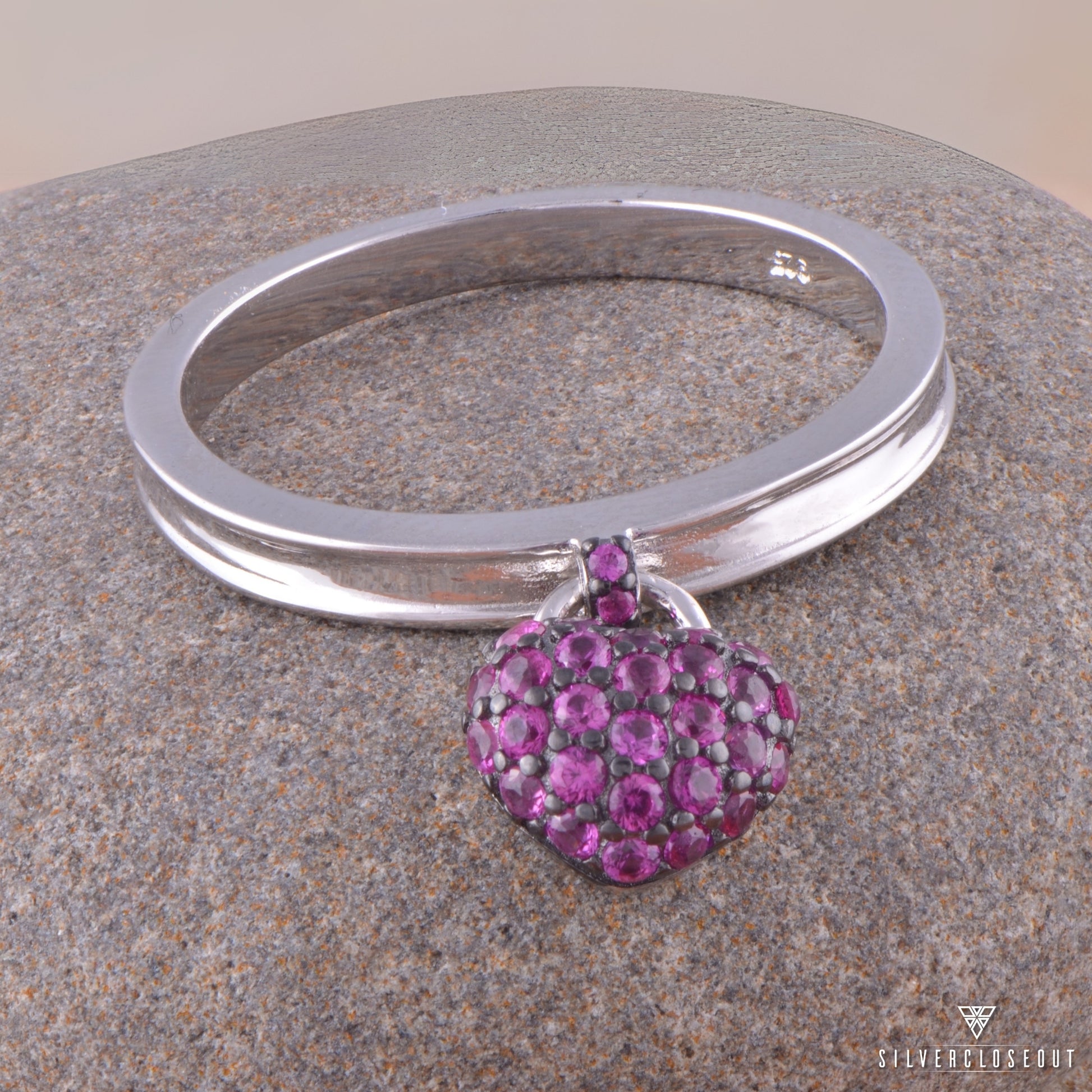Sterling Silver Ring in Sterling Silver | Red CZ Dangle Charm | Gift for Her
