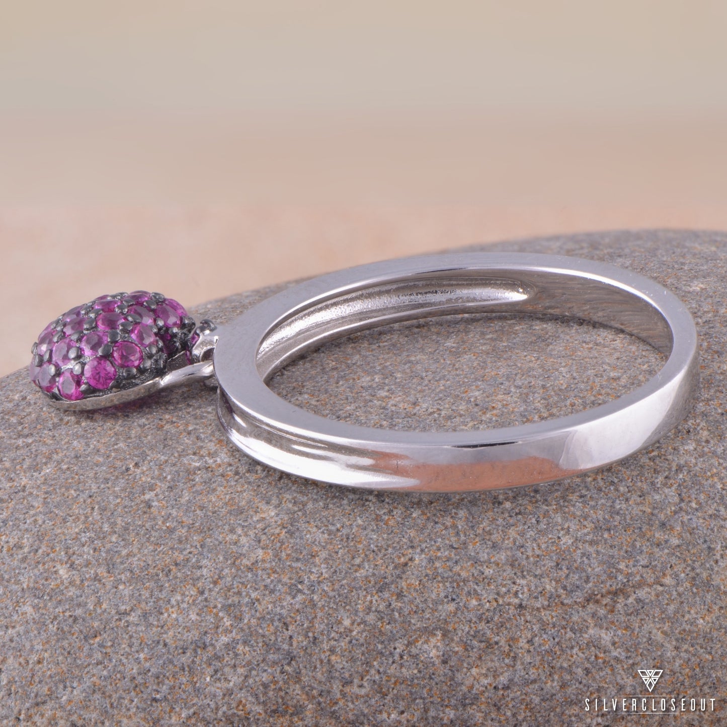 Sterling Silver Ring in Sterling Silver | Red CZ Dangle Charm | Gift for Her