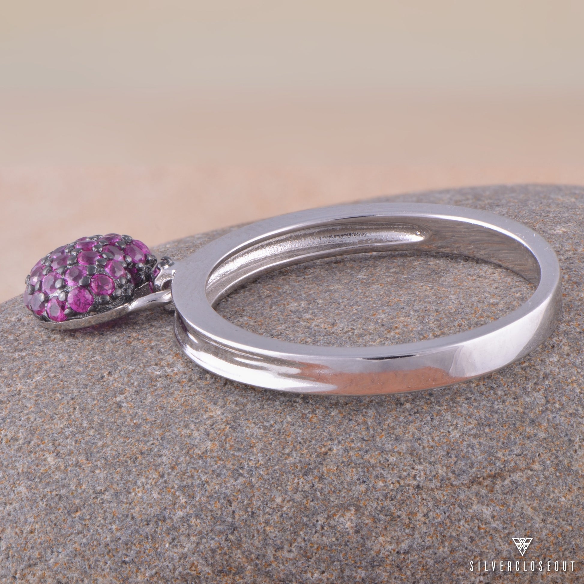 Sterling Silver Ring in Sterling Silver | Red CZ Dangle Charm | Gift for Her