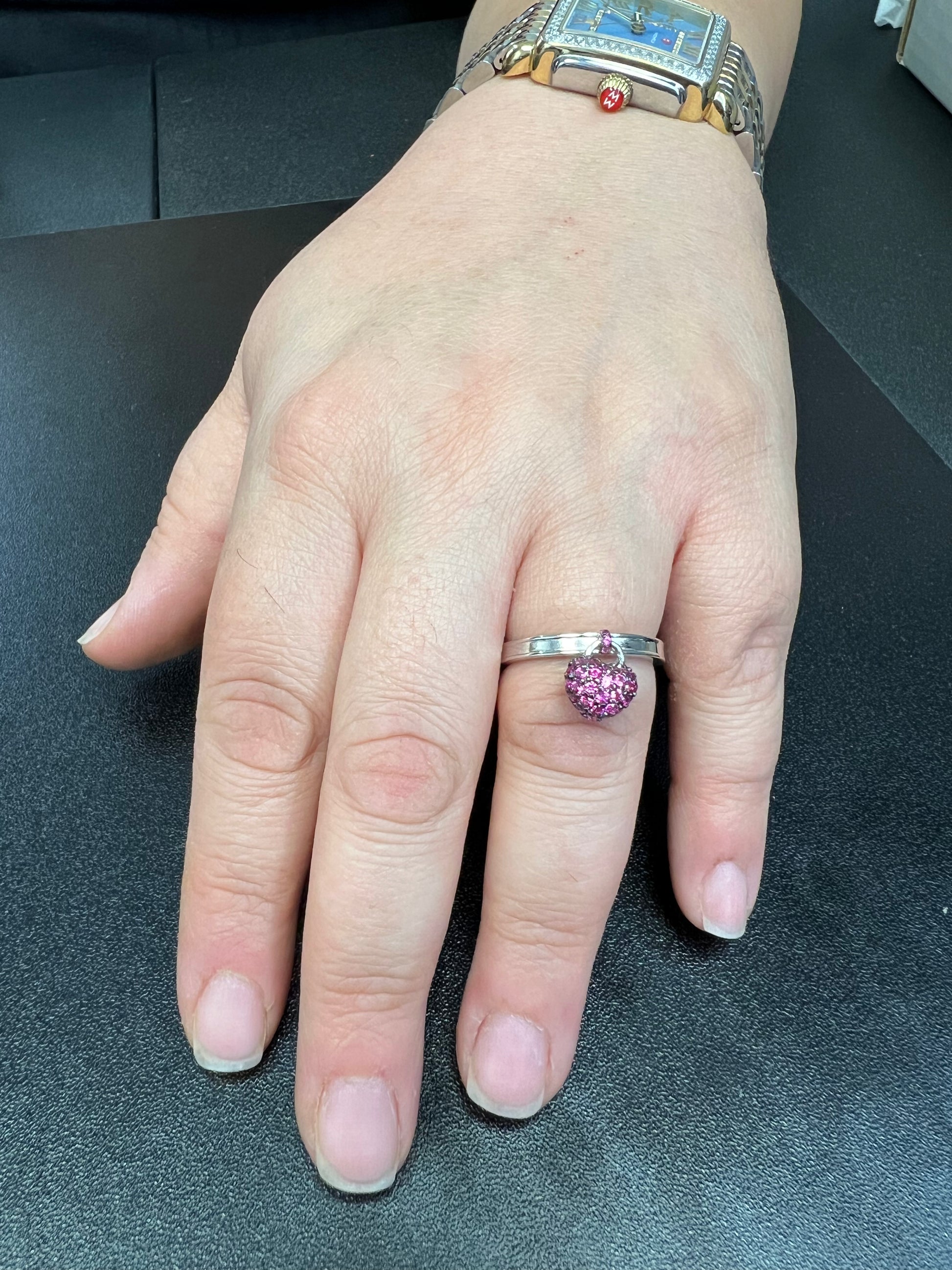 Sterling Silver Ring in Sterling Silver | Red CZ Dangle Charm | Gift for Her