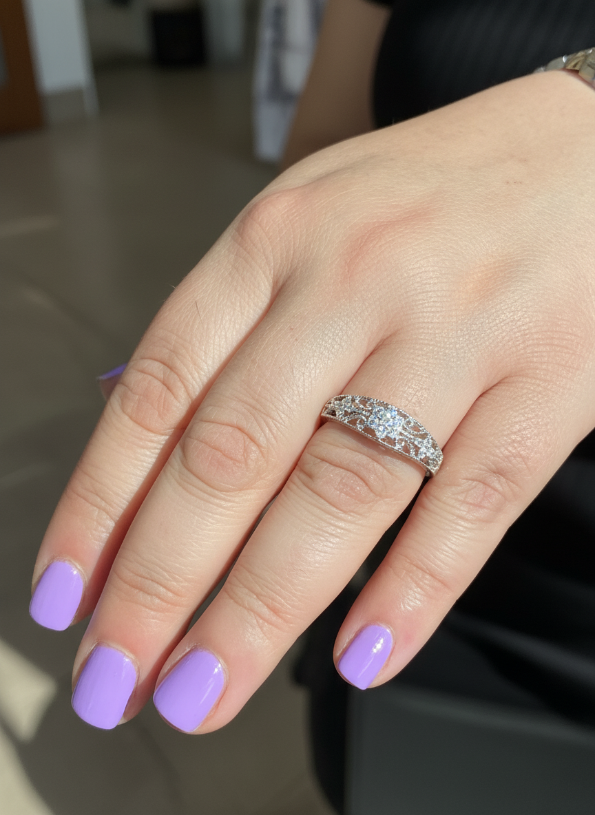 White Gold over Sterling Silver Women's Dainty Filigree CZ Victorian Flower Ring