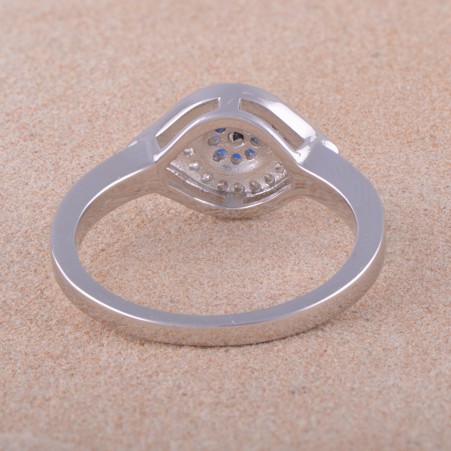 White Gold Over Sterling Silver Womens Blue Cz Evil Eye Amulet Ring