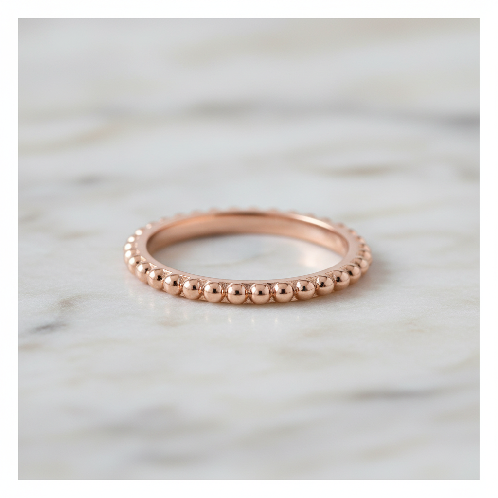 Rose Gold Tone Sterling Silver Stackable Bead Eternity Ring, 2.5mm