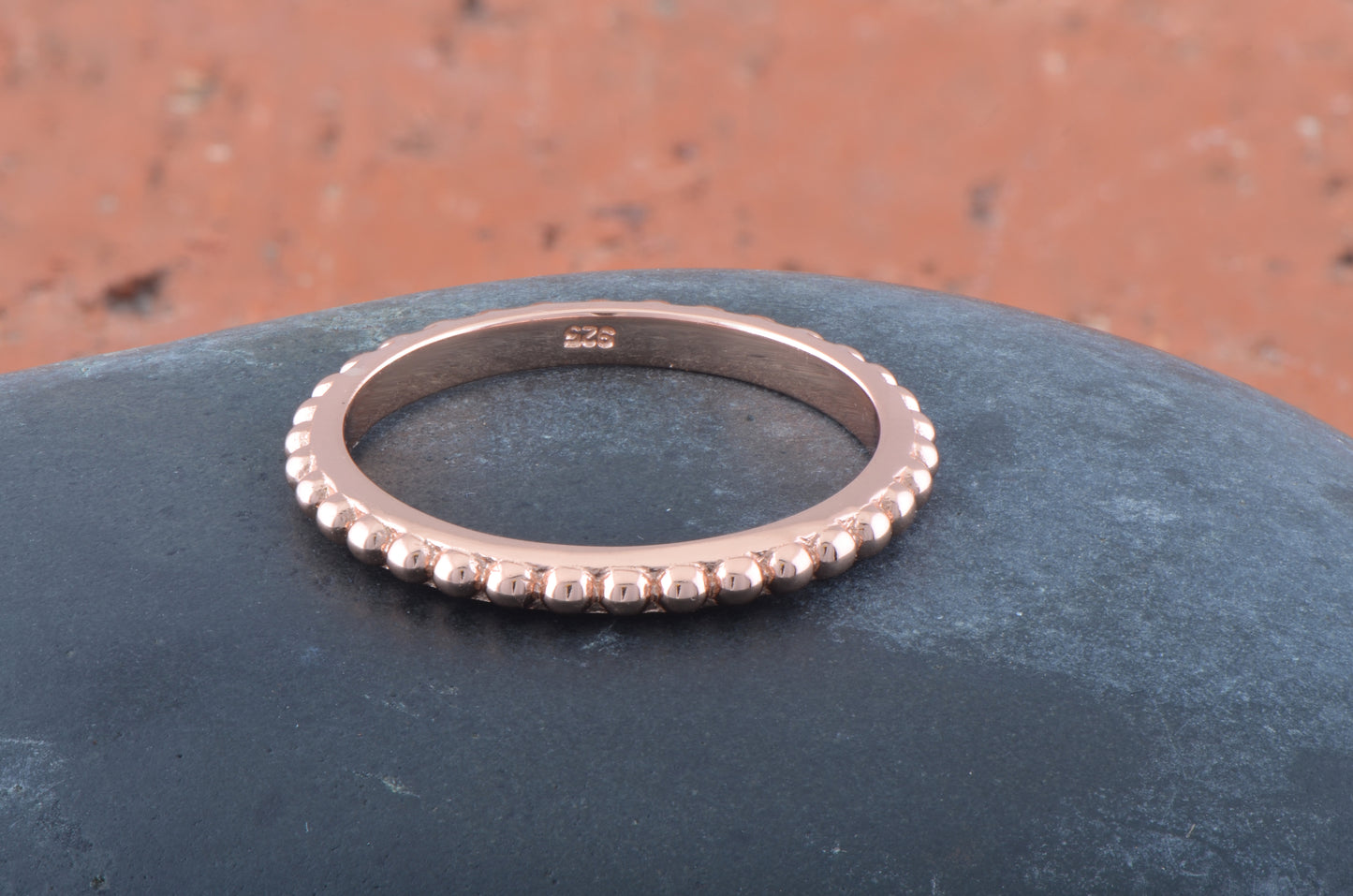Rose Gold Tone Sterling Silver Stackable Bead Eternity Ring, 2.5mm