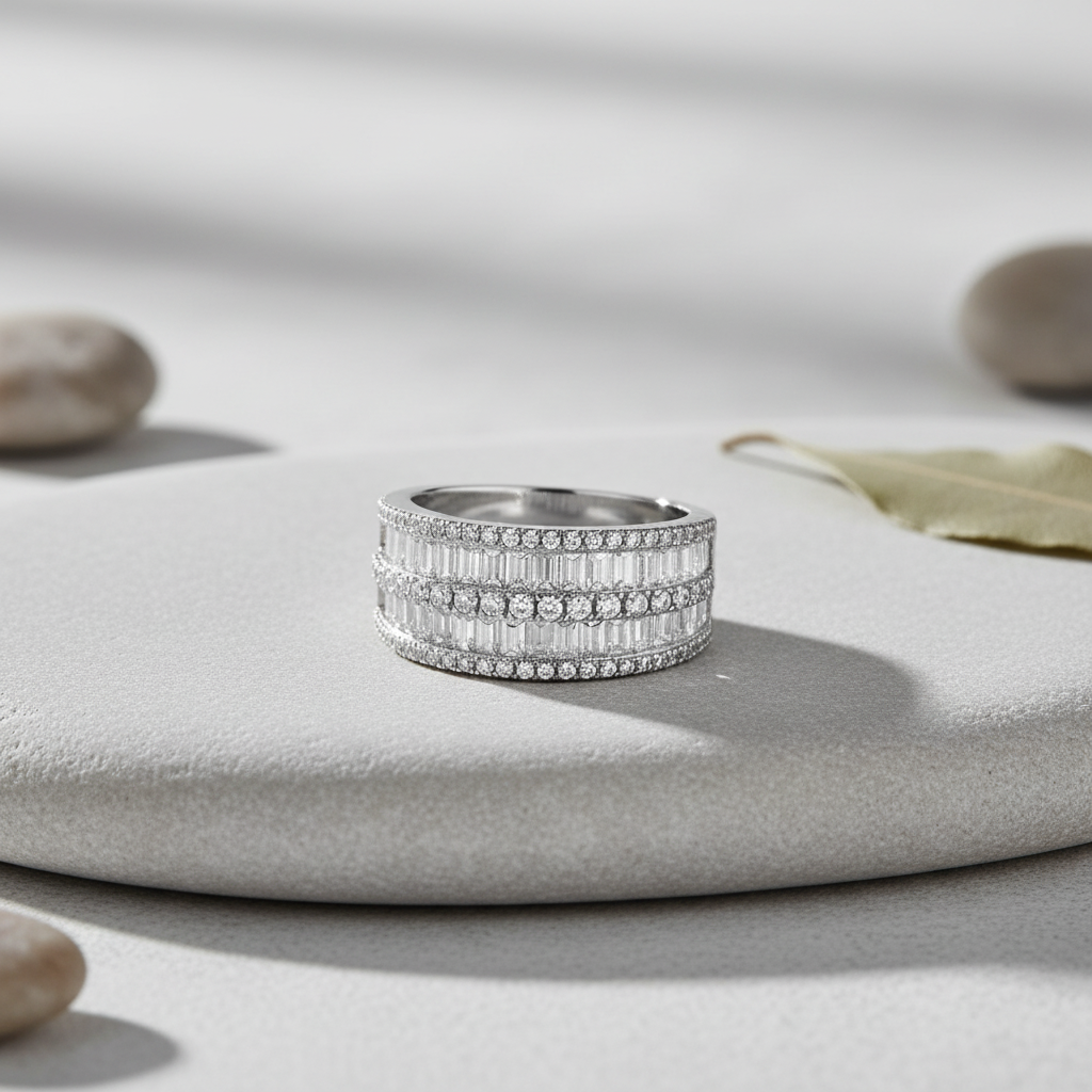 Sterling Silver Simulated Diamond Baguette Cut Statement Ring | SilverCloseOut