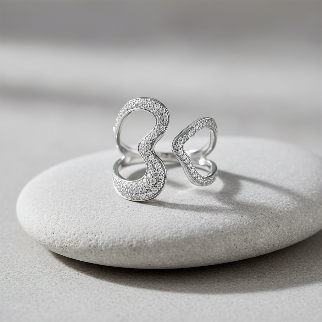 Sterling Silver Simulated Diamond Open Heart Statement Ring | SilverCloseOut