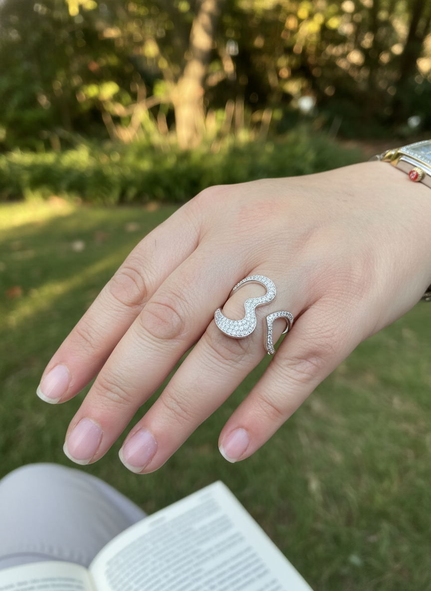 Sterling Silver Simulated Diamond Open Heart Statement Ring | SilverCloseOut