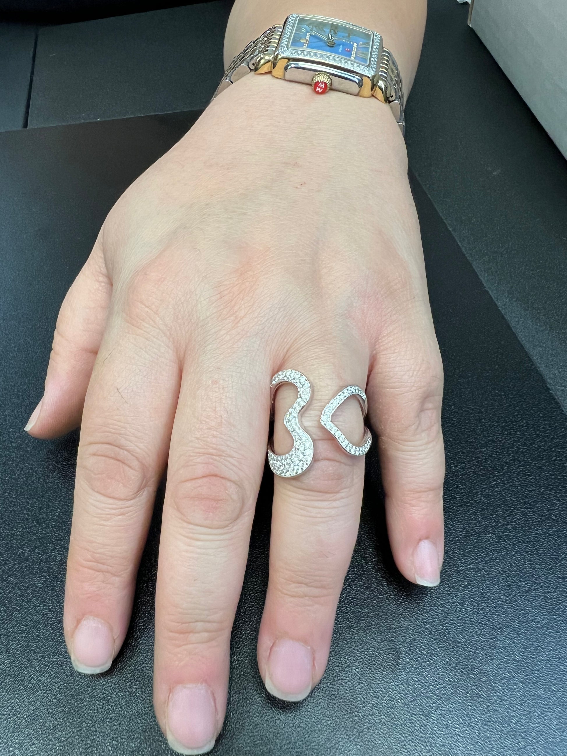 Sterling Silver Simulated Diamond Open Heart Statement Ring | SilverCloseOut