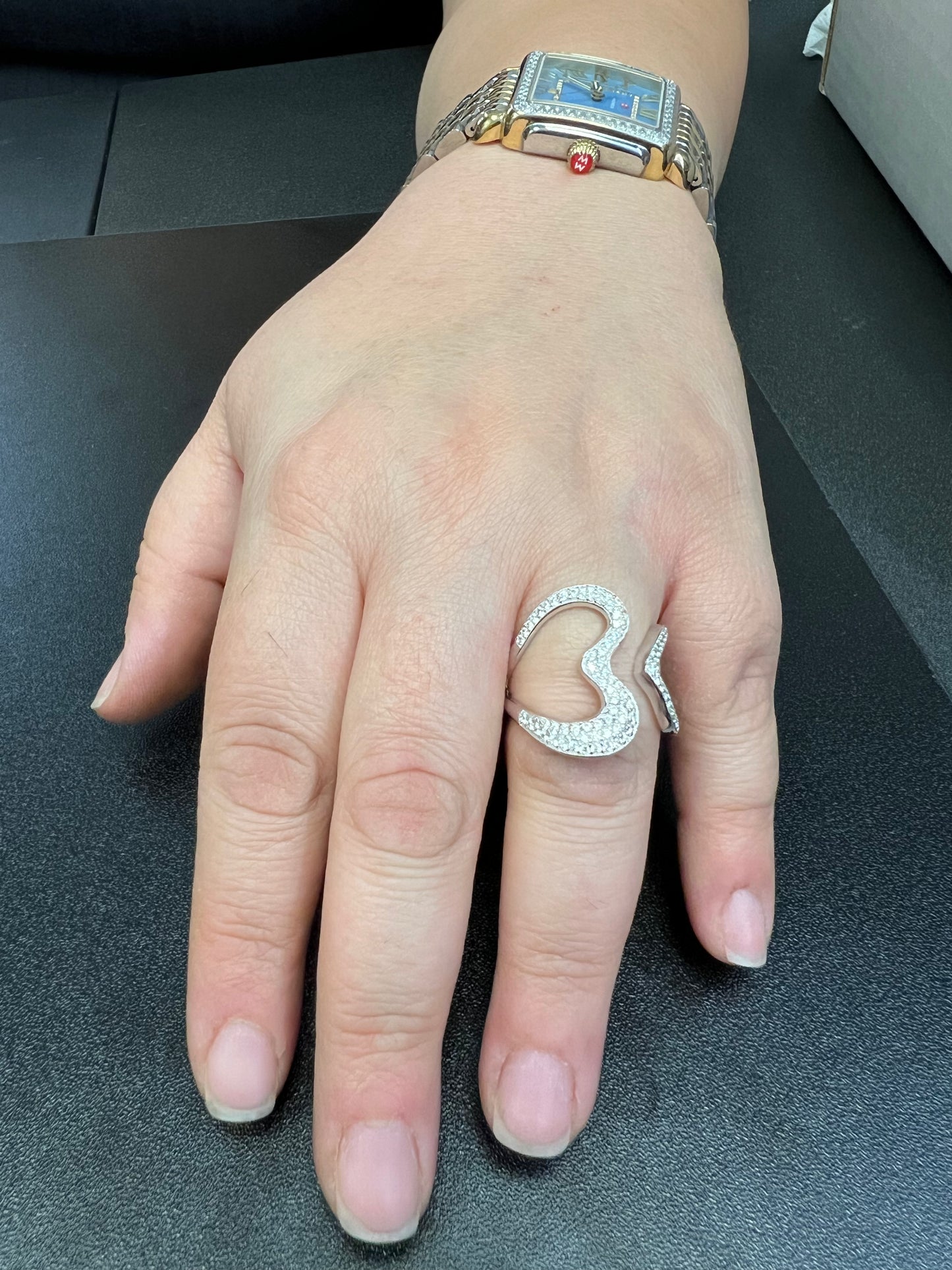 Sterling Silver Simulated Diamond Open Heart Statement Ring | SilverCloseOut
