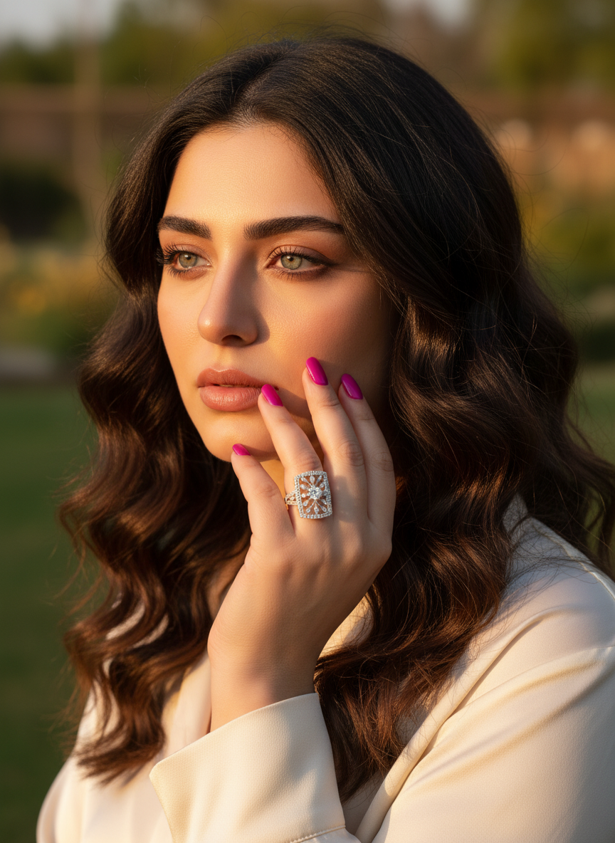 Sterling Silver Heart CZ Big Square Statement Ring | SilverCloseOut