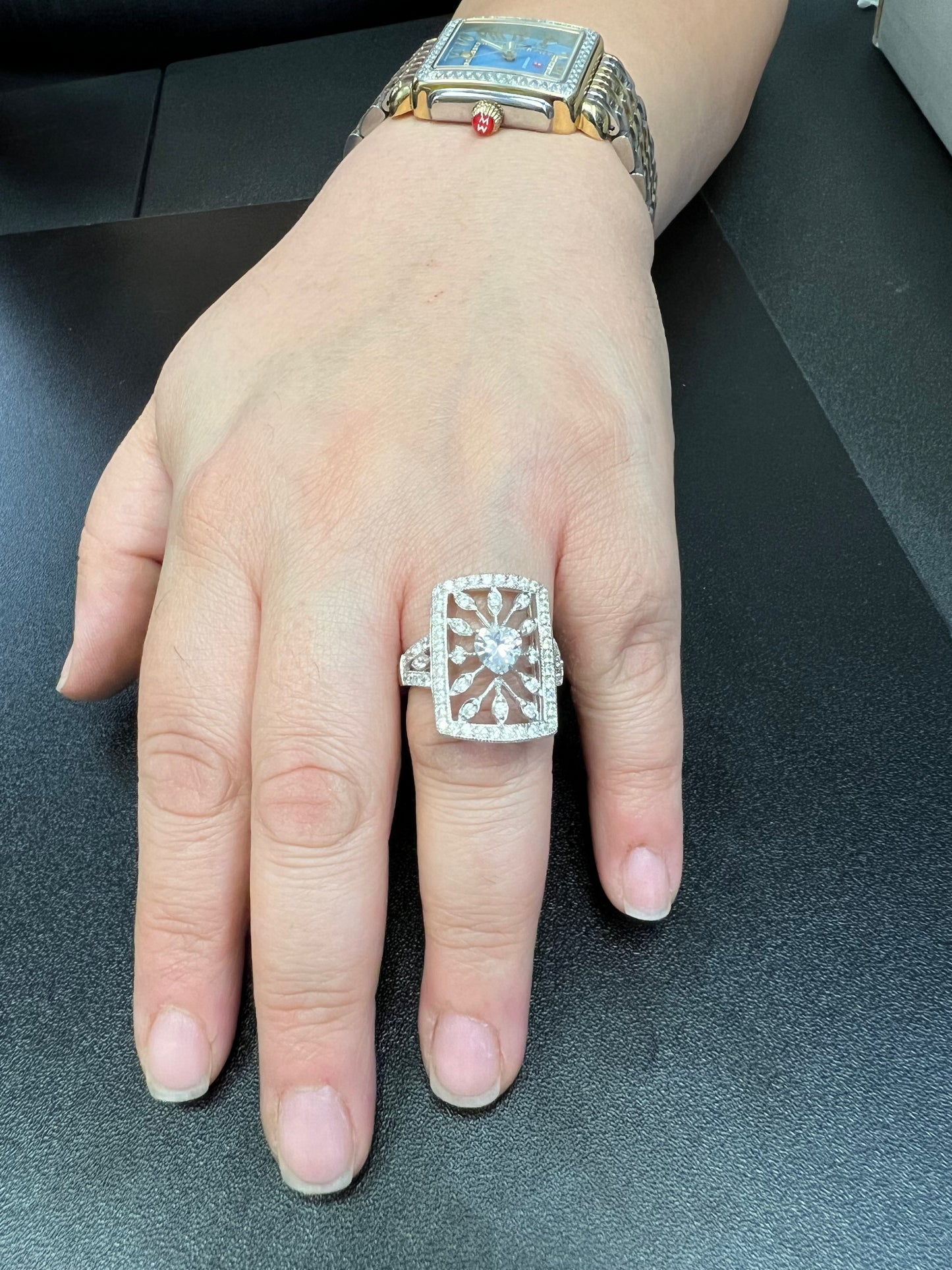 Sterling Silver Heart CZ Big Square Statement Ring | SilverCloseOut