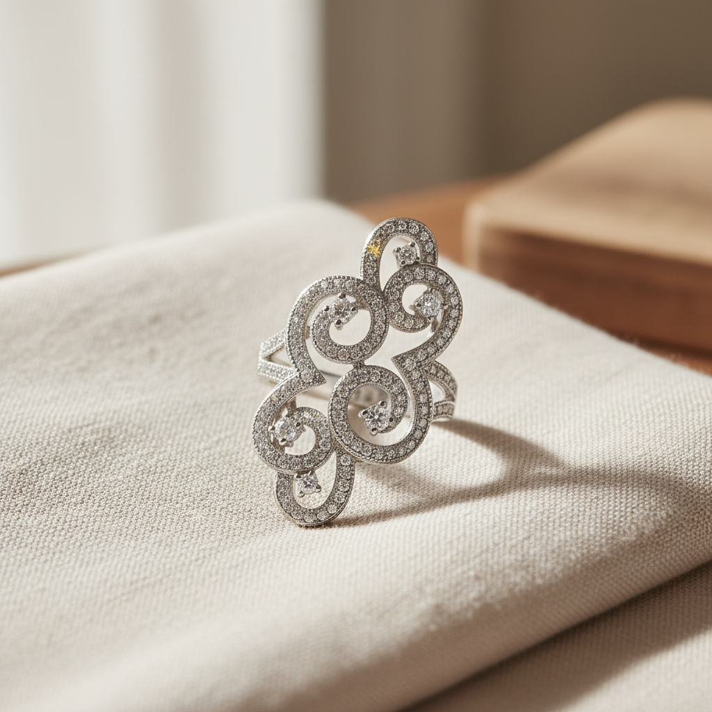 Sterling Silver CZ Filigree Swirl Statement Ring | SilverCloseOut