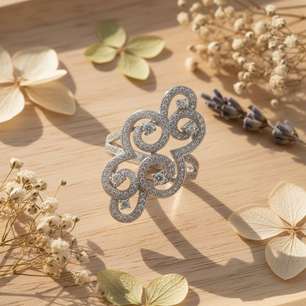Sterling Silver CZ Filigree Swirl Statement Ring | SilverCloseOut