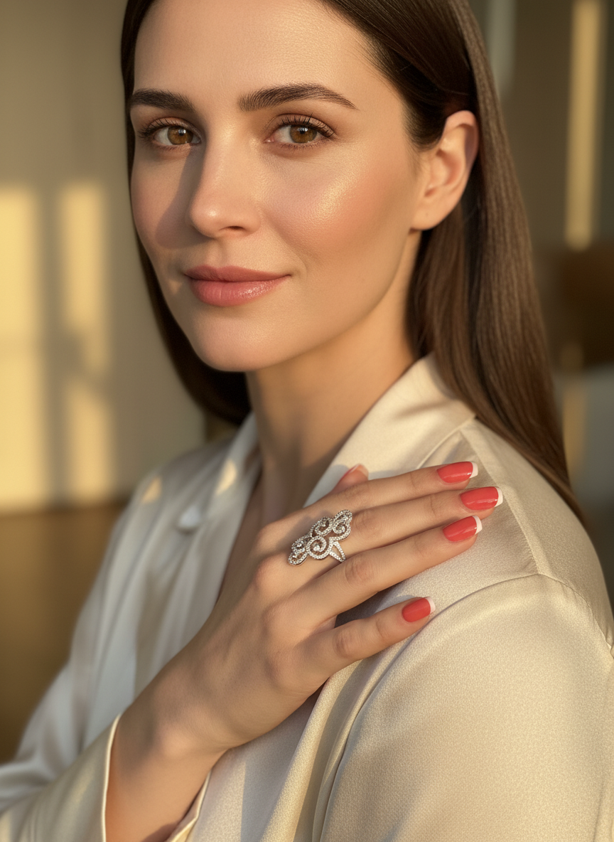 Sterling Silver CZ Filigree Swirl Statement Ring | SilverCloseOut