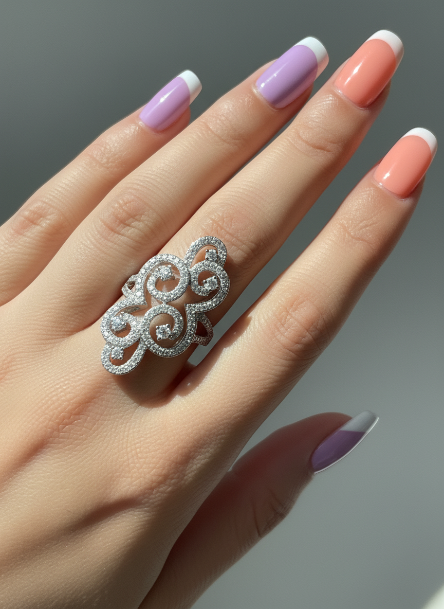 Sterling Silver CZ Filigree Swirl Statement Ring | SilverCloseOut