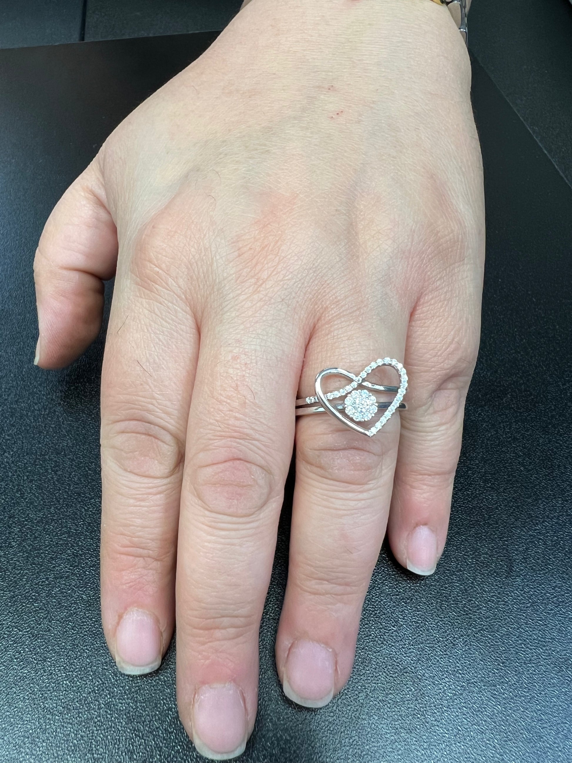 White Gold Plated Sterling Silver Women's Two Piece Heart & Halo Ring