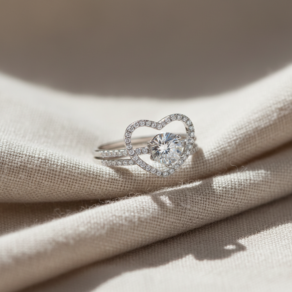 Sterling Silver CZ Two Piece Heart & Solitaire Ring | SilverCloseOut