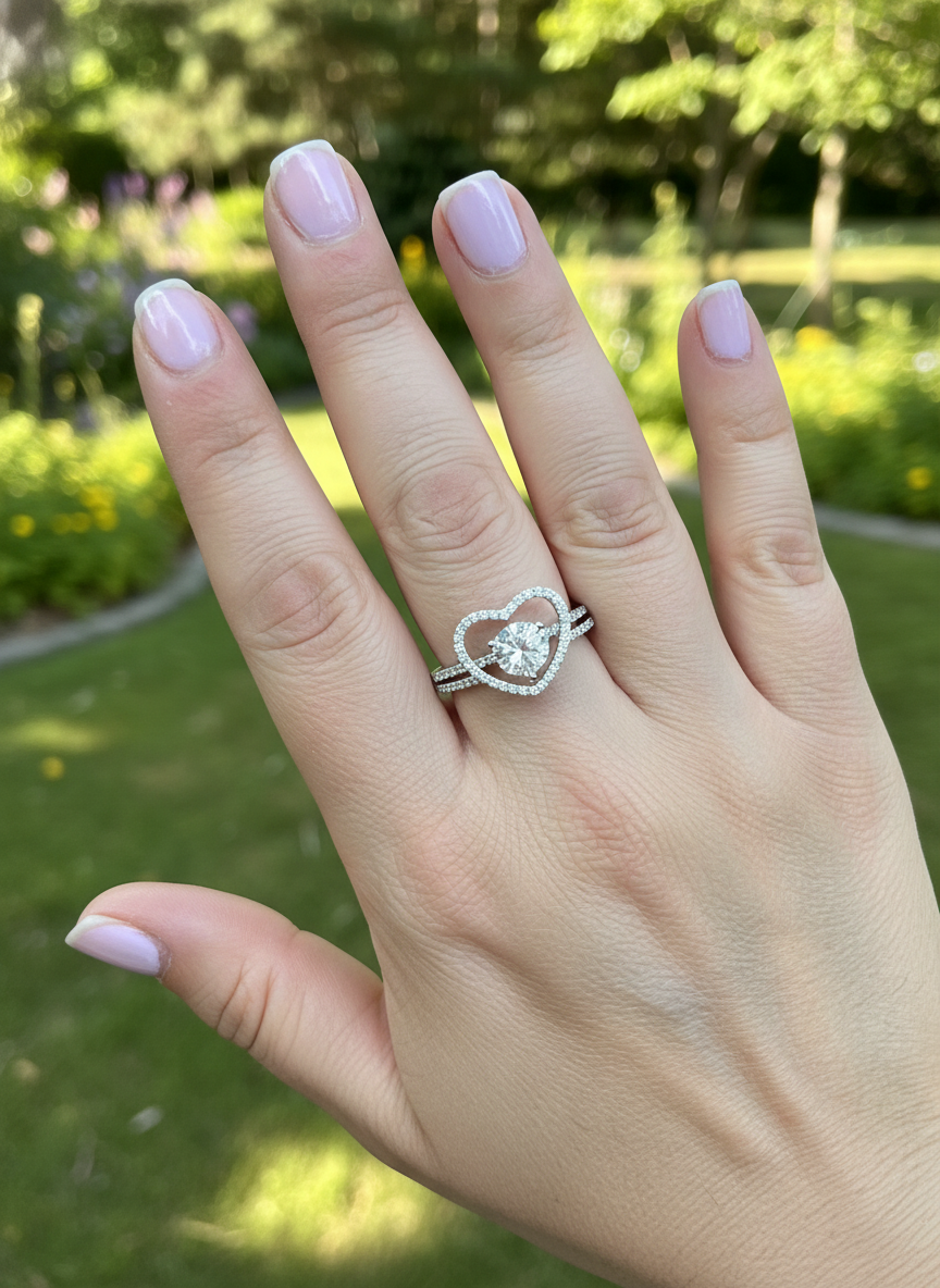 Sterling Silver CZ Two Piece Heart & Solitaire Ring | SilverCloseOut