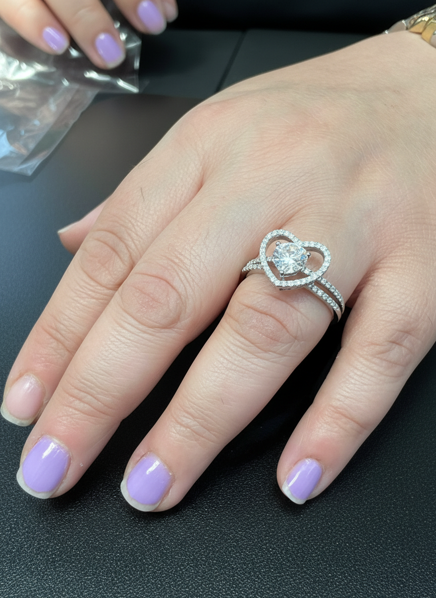 Sterling Silver CZ Two Piece Heart & Solitaire Ring | SilverCloseOut