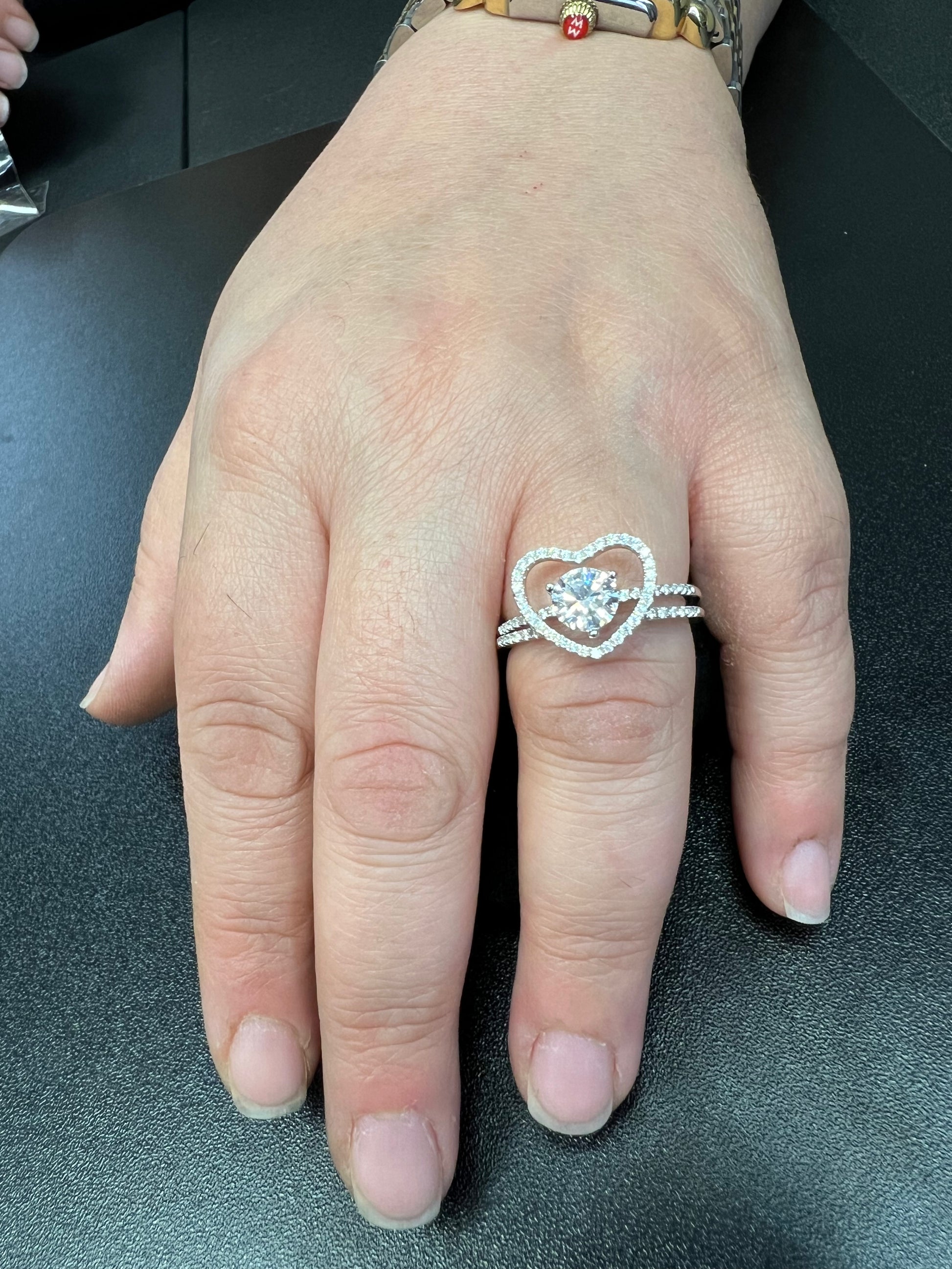 Sterling Silver CZ Two Piece Heart & Solitaire Ring | SilverCloseOut