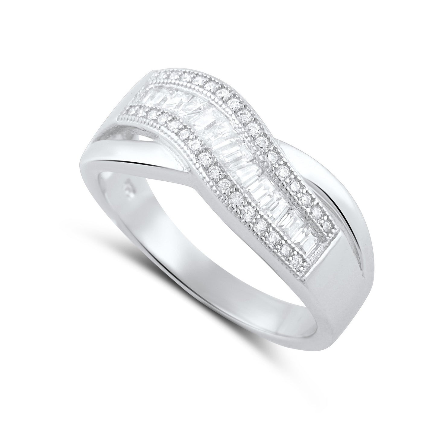 Sterling Silver Baguette Cz Wave Statement Ring - SilverCloseOut - 1