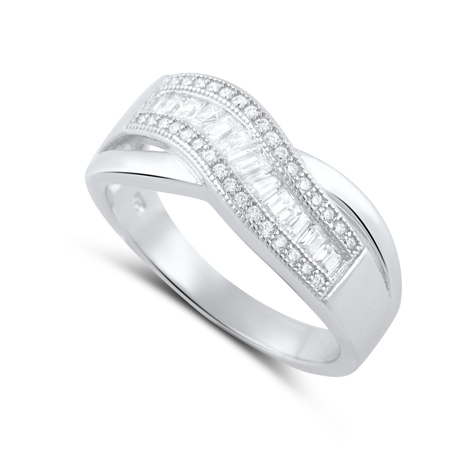 Sterling Silver Baguette Cz Wave Statement Ring - SilverCloseOut - 1