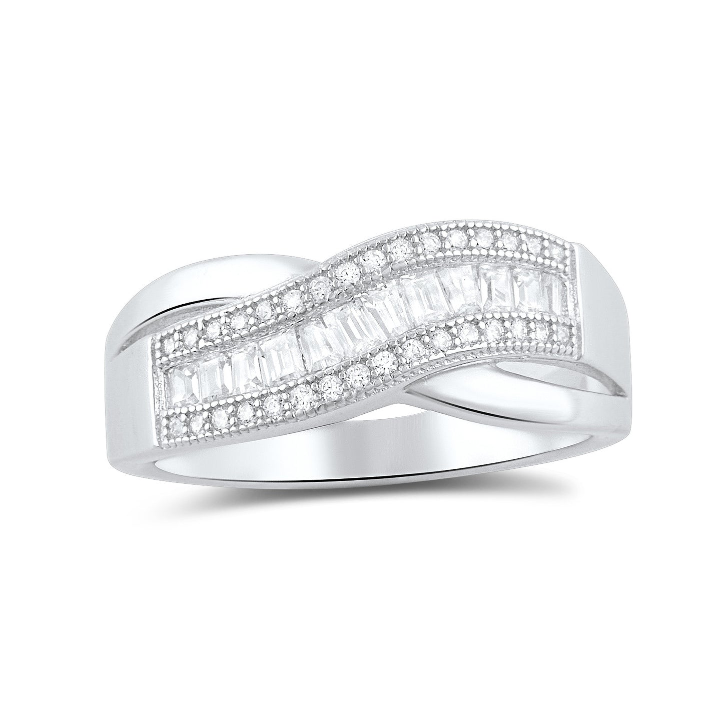 Sterling Silver Baguette Cz Wave Statement Ring - SilverCloseOut - 3