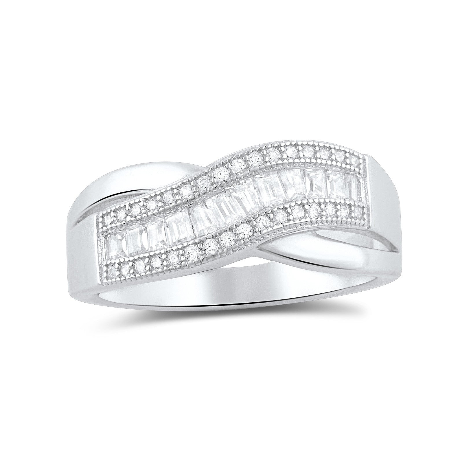 Sterling Silver Baguette Cz Wave Statement Ring - SilverCloseOut - 3