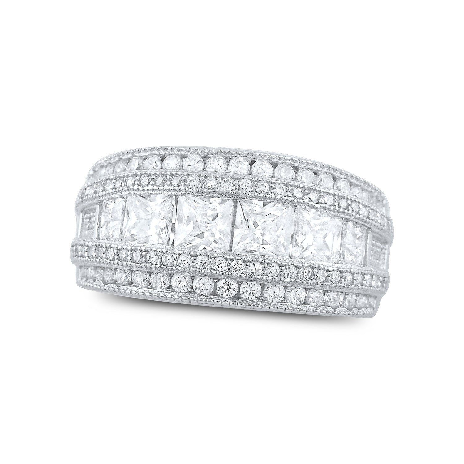 Sterling Silver Wide Square Cut CZ Statement Ring | SilverCloseOut