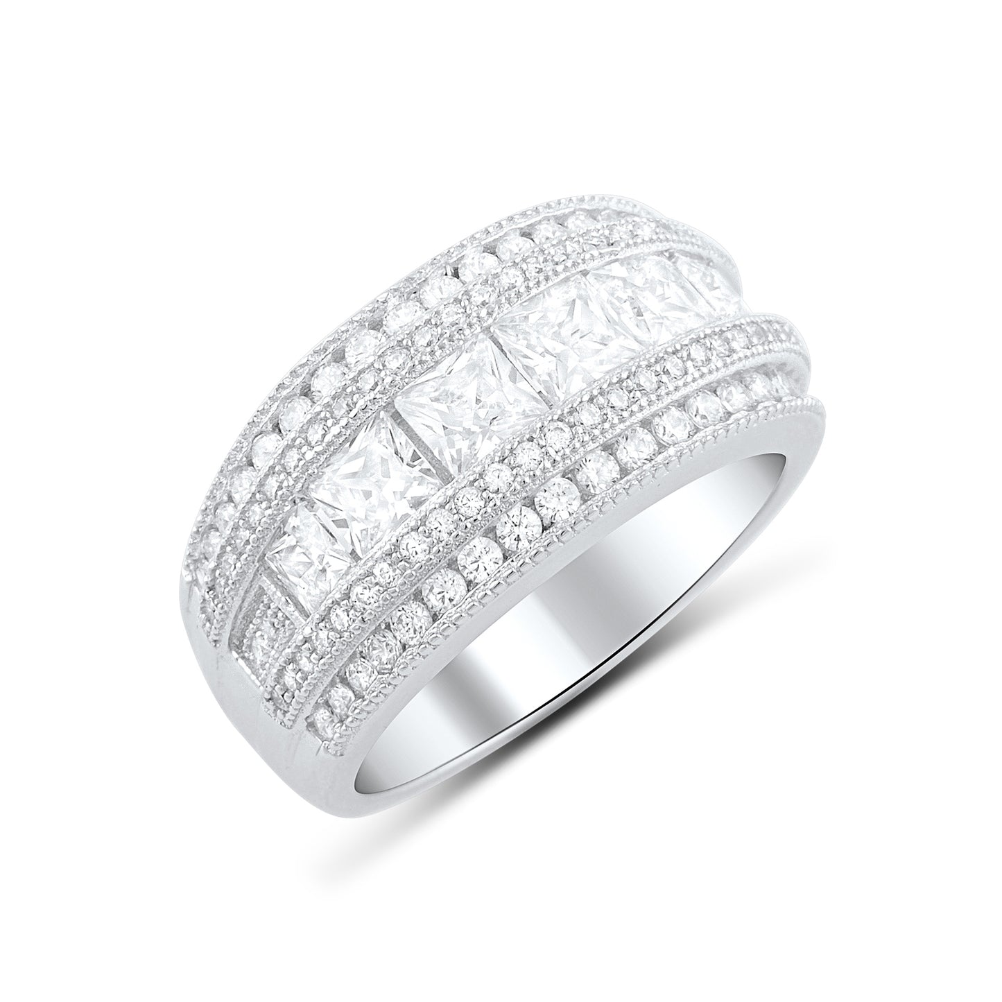 Sterling Silver Wide Square Cut CZ Statement Ring | SilverCloseOut
