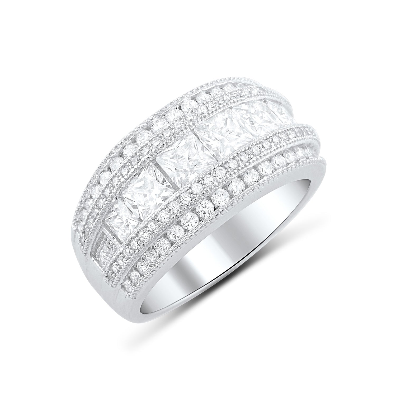 Sterling Silver Wide Square Cut CZ Statement Ring | SilverCloseOut