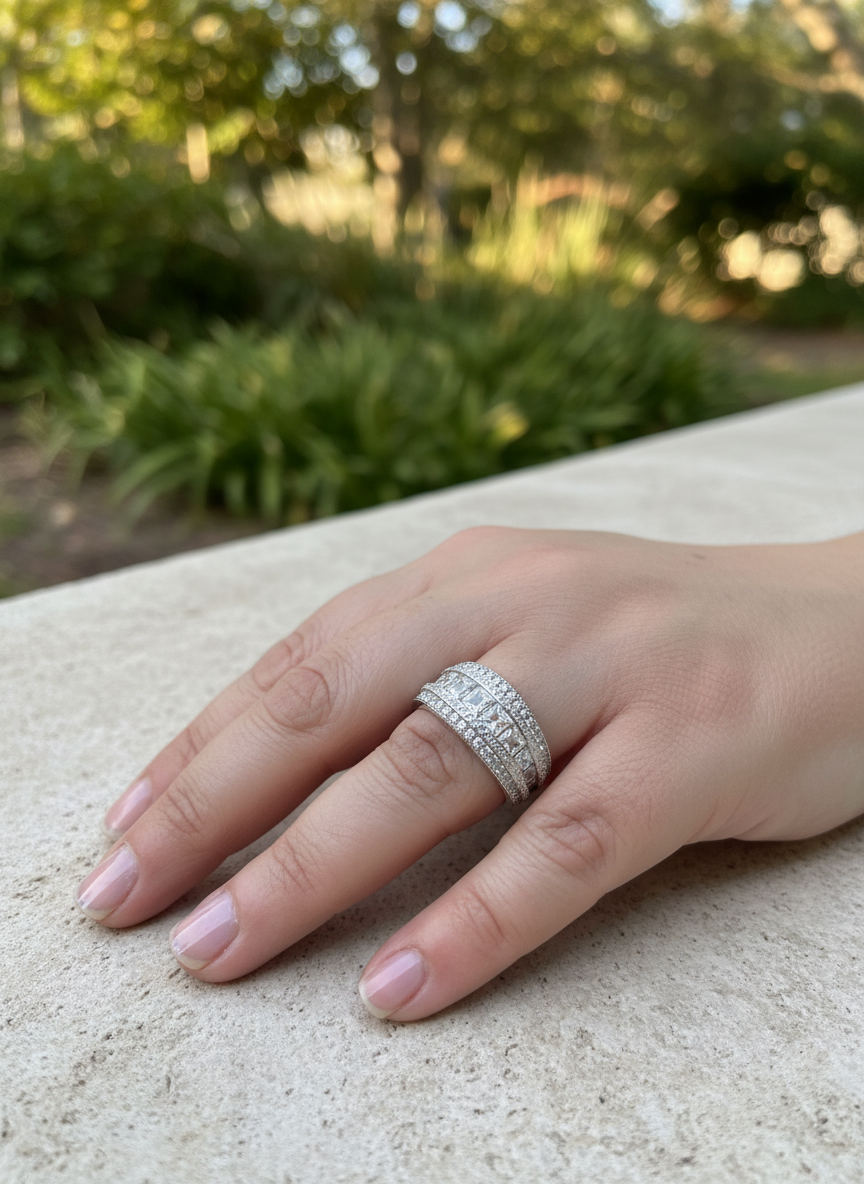 Sterling Silver Wide Square Cut CZ Statement Ring | SilverCloseOut