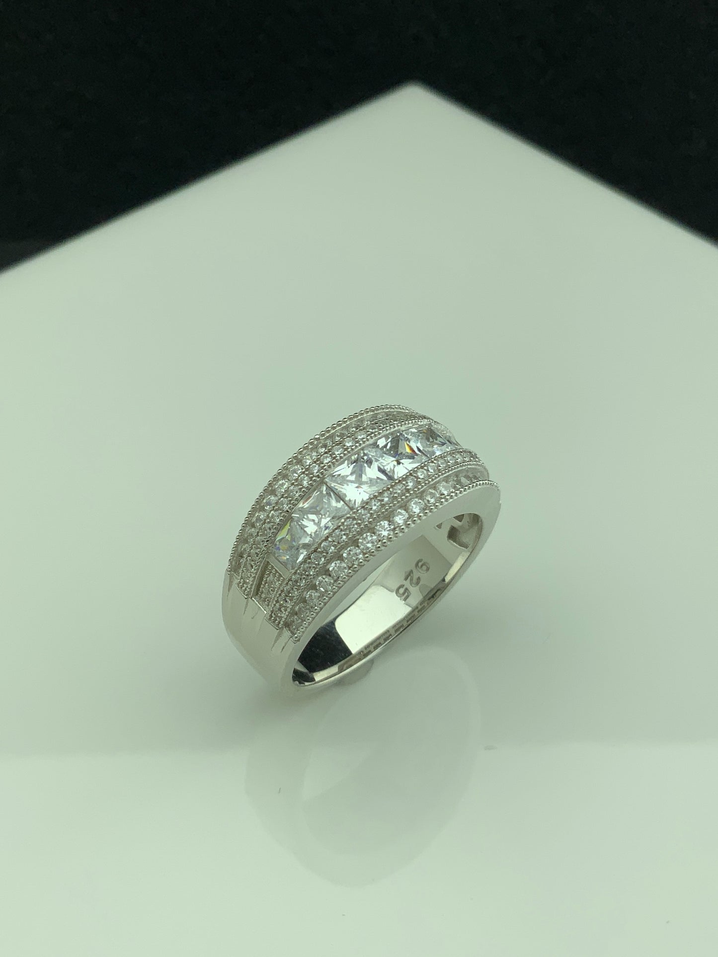 Sterling Silver Wide Square Cut CZ Statement Ring | SilverCloseOut