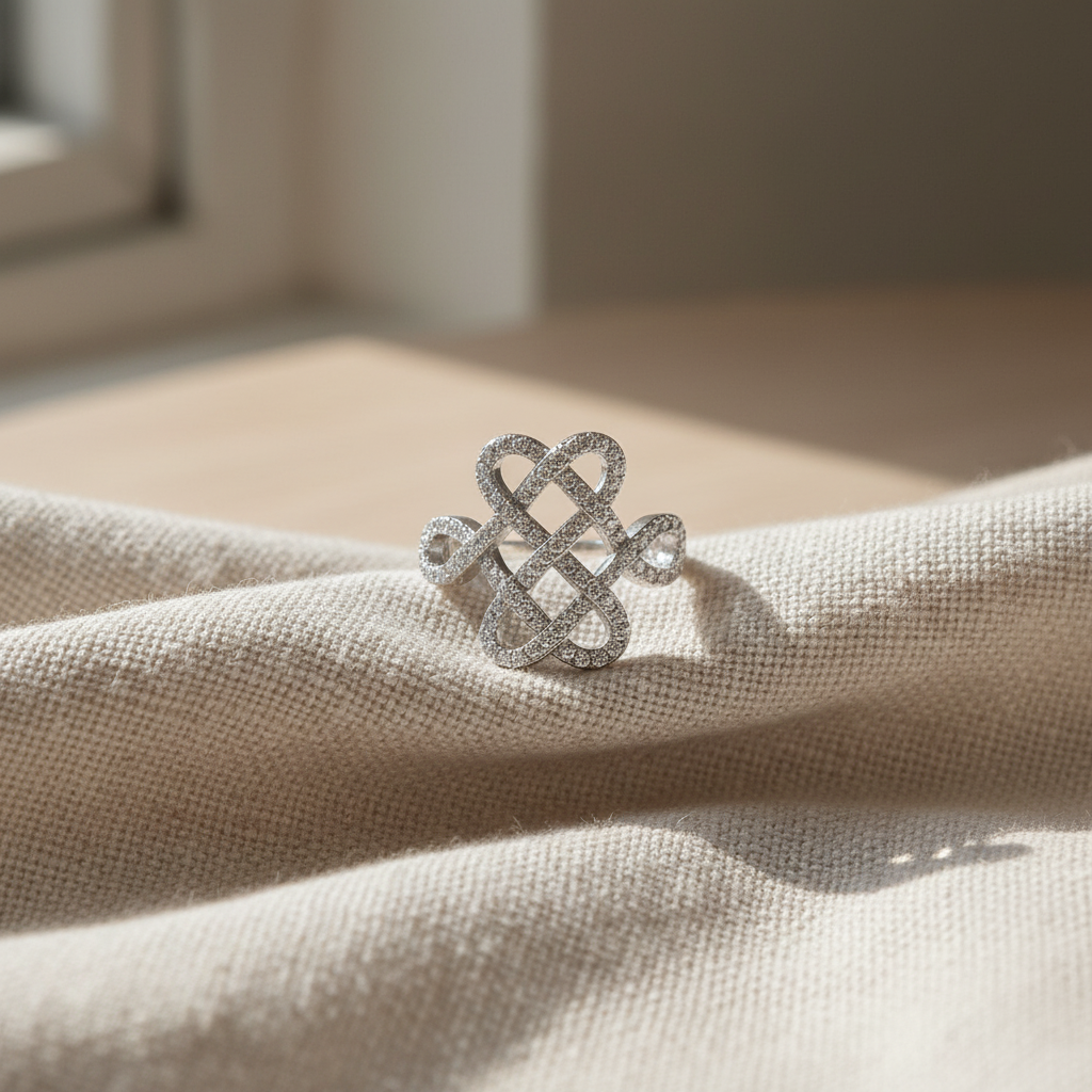 Sterling Silver CZ Solomons Knot Ring | SilverCloseOut