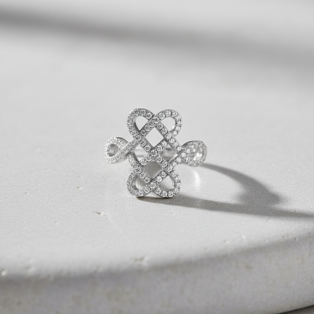 Sterling Silver CZ Solomons Knot Ring | SilverCloseOut