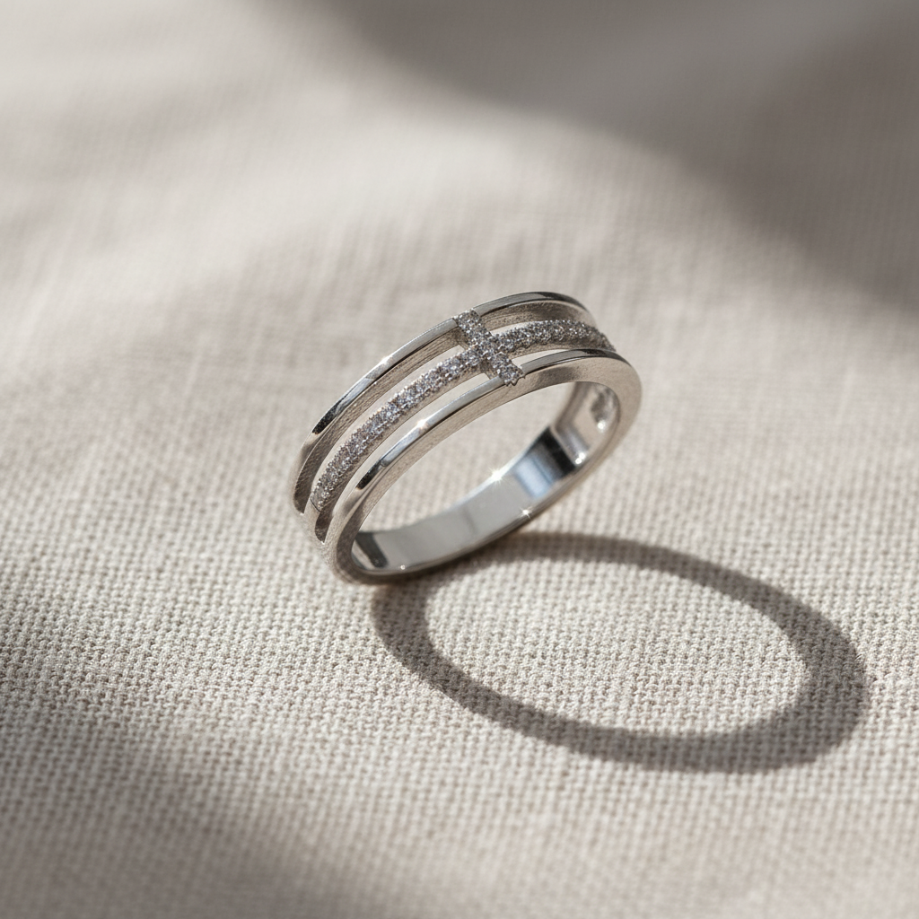 Sterling Silver CZ Sideways Cross Ring | SilverCloseOut
