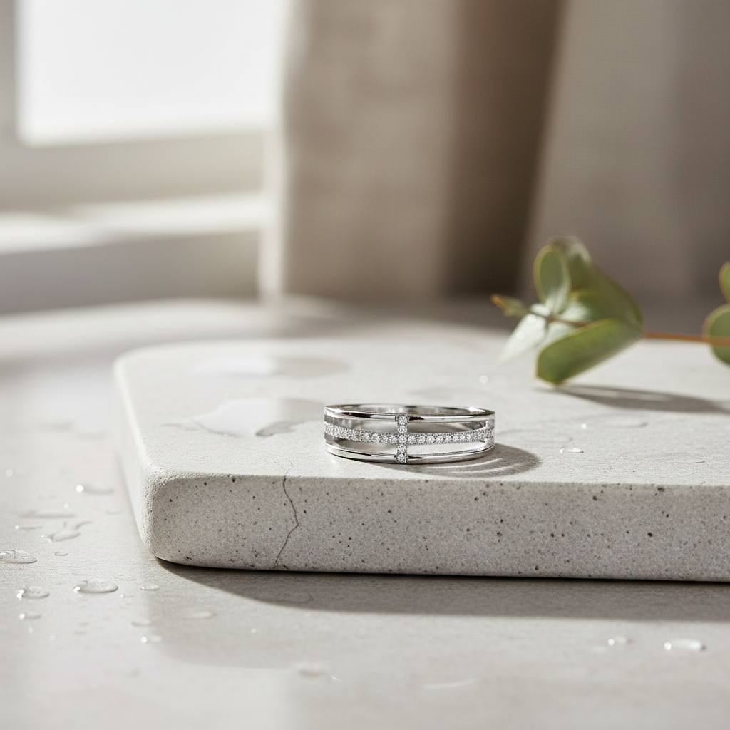 Sterling Silver CZ Sideways Cross Ring | SilverCloseOut