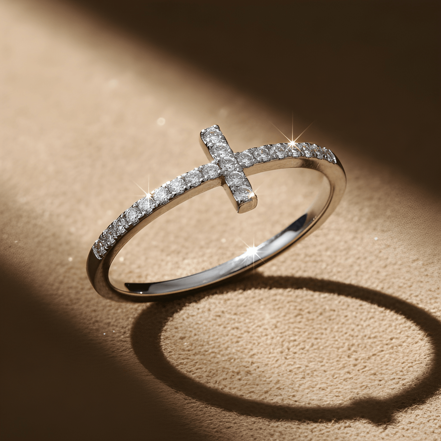 White Gold Over Sterling Silver Womens Cz Thin Stackable Sideways Cross Ring